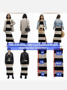 House of Harlow 1960 Luxe Essentials Striped Strapless Maxi Dress Size L